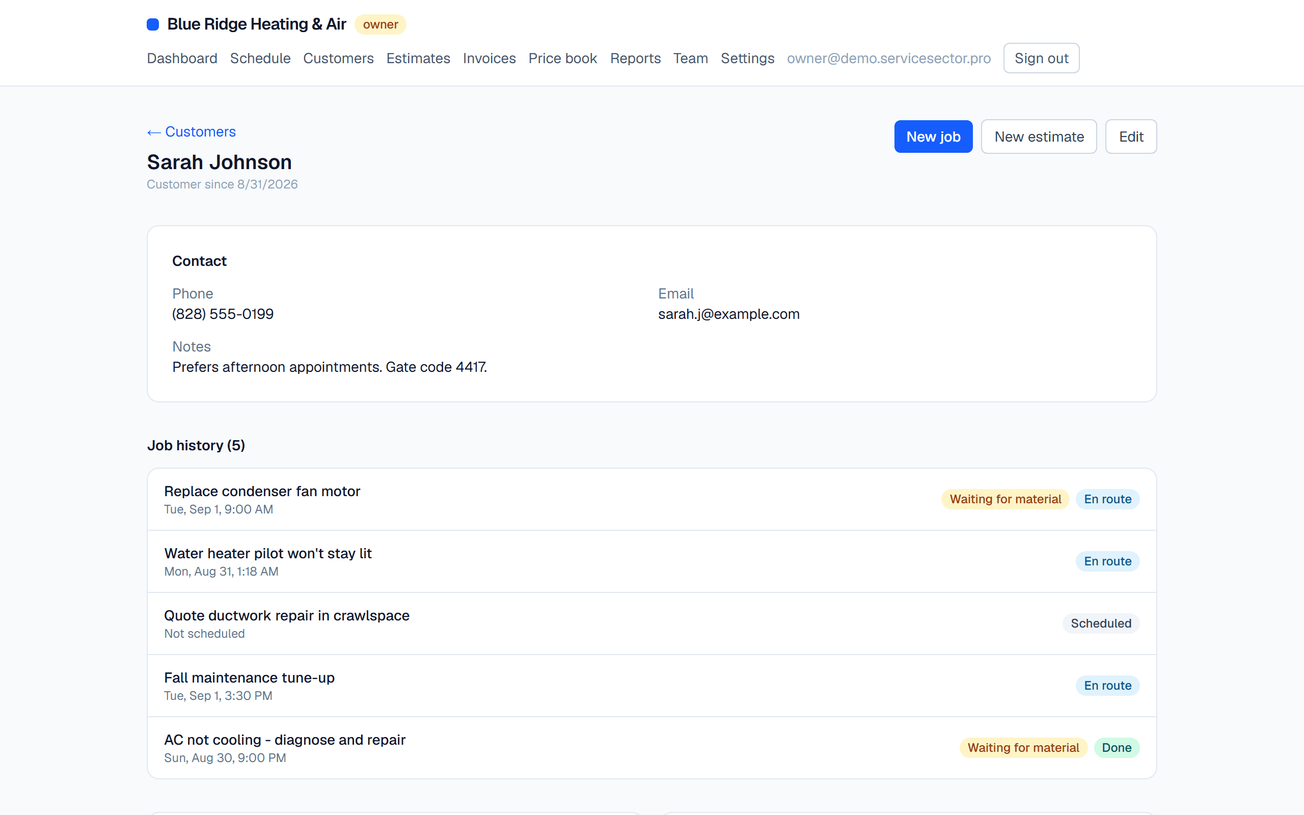 Customers and properties screenshot